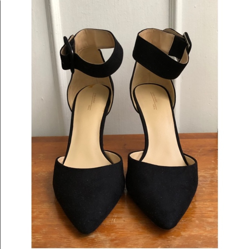 Zara Basic Faux Suede Pointed Buckle Strap Heels